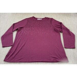 Quacker Factory Womens Tunic Top Size XL Maroon Embellished Long Sleeve